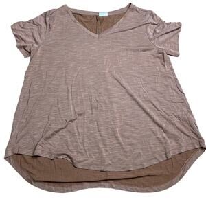 Mod Ref Women's Pleated Back Short Sleeve Shirt V Neck Size Large  Modal Blend